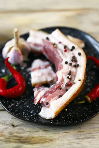 Fresh lard on a plate. Salting lard. — Stock Image Fresh Lard Plate Salting Lard Royalty Free Stock Photos