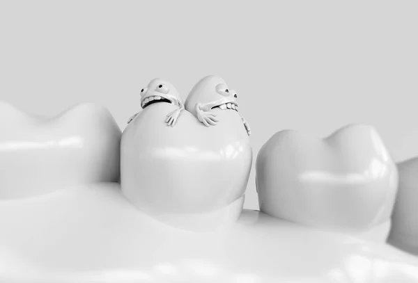 Tooth human cartoon bacteria. Caries bacteria eat the teeth -- 3D rendering