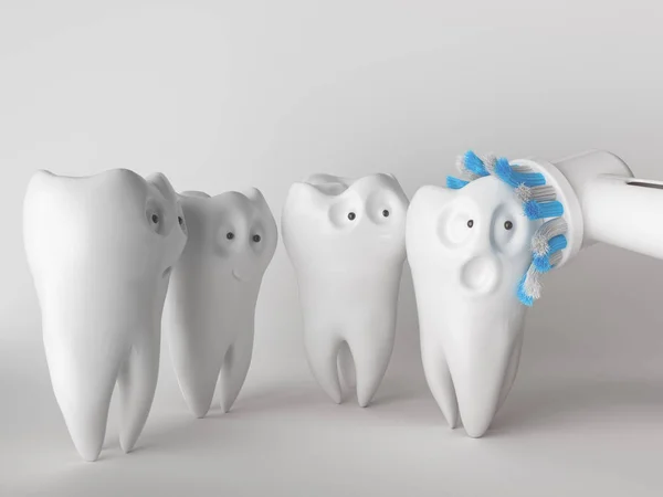 Tooth human cartoon. A tooth scares about cleaning.. 3d rendering