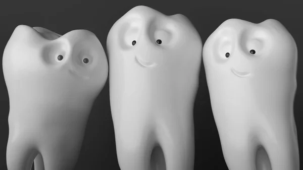 Tooth human cartoon. Family tooth at the photo shoot -- 3d rendering