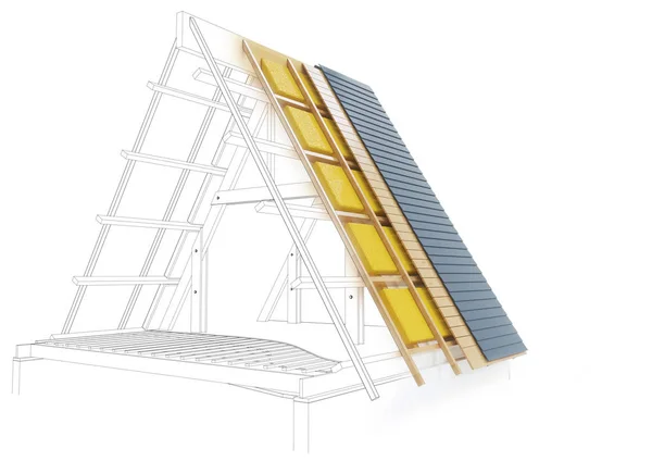 Konstruktionszeichnung Zum Realen Bild Dachkonstruktion Mit Technischen Details Rendering — Stockfoto