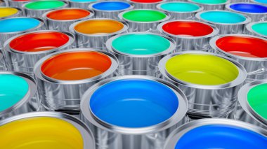 Colurful boya kovaları beyaz arka planda--3d render