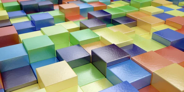 多色光沢のある立方体の抽象的な背景 3Dレンダリング — ストック写真