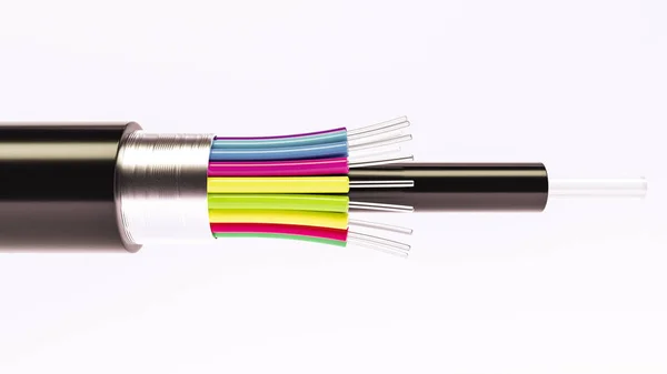 Detalle Del Cable Fibra Óptica Cable Alta Velocidad Renderizado — Foto de Stock