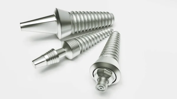 Tři Různé Zubní Implantáty Vykreslování — Stock fotografie