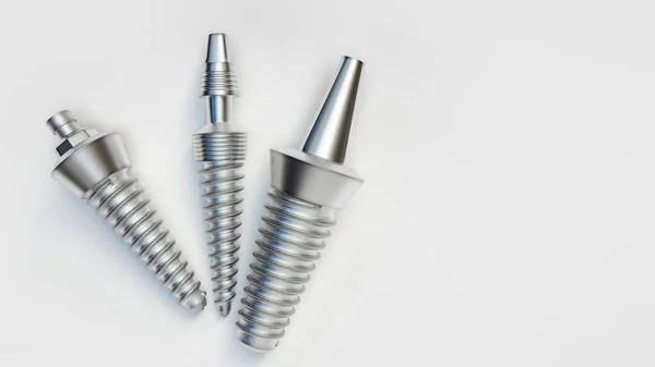 Tři Různé Zubní Implantáty Vykreslování — Stock fotografie