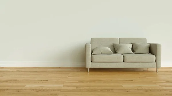 Parke zemin ve modern bir kanepe ile parlak oda - 3d render