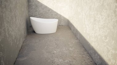 modern bathtub in a unrenovated bathroom - 3D Rendering clipart