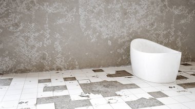 Yenilenmemiş banyoda modern küvet - 3d render