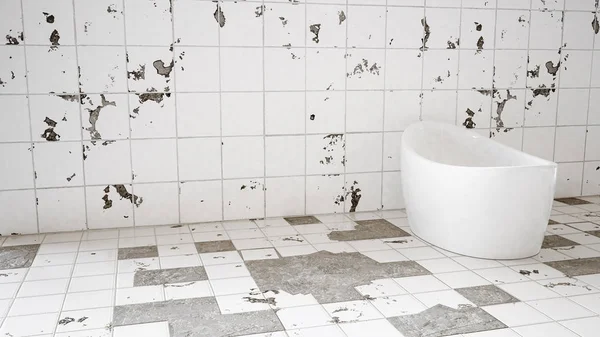 Banheira moderna em um banheiro não renovado - 3D Rendering — Fotografia de Stock