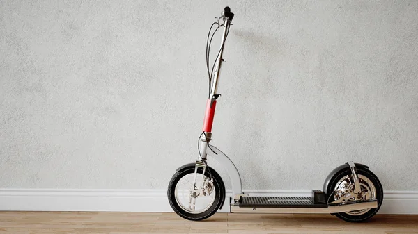 E-Scooter en el apartamento sobre movilidad eléctrica en la ciudad - Representación 3D — Foto de Stock