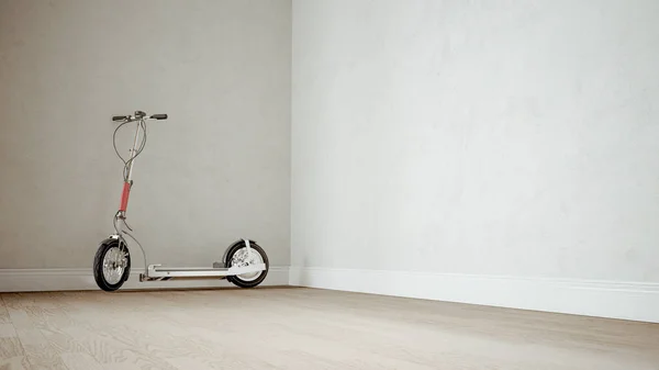 E-Scooter en el apartamento sobre movilidad eléctrica en la ciudad - Representación 3D — Foto de Stock