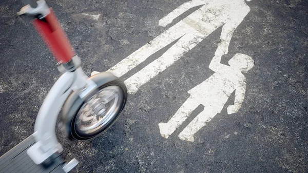 Yaya yolunda sürüş elektrikli scooter - 3d render