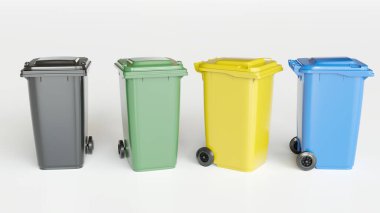 Beyaz arkaplanda çöp tenekeleri - 3B Hazırlama