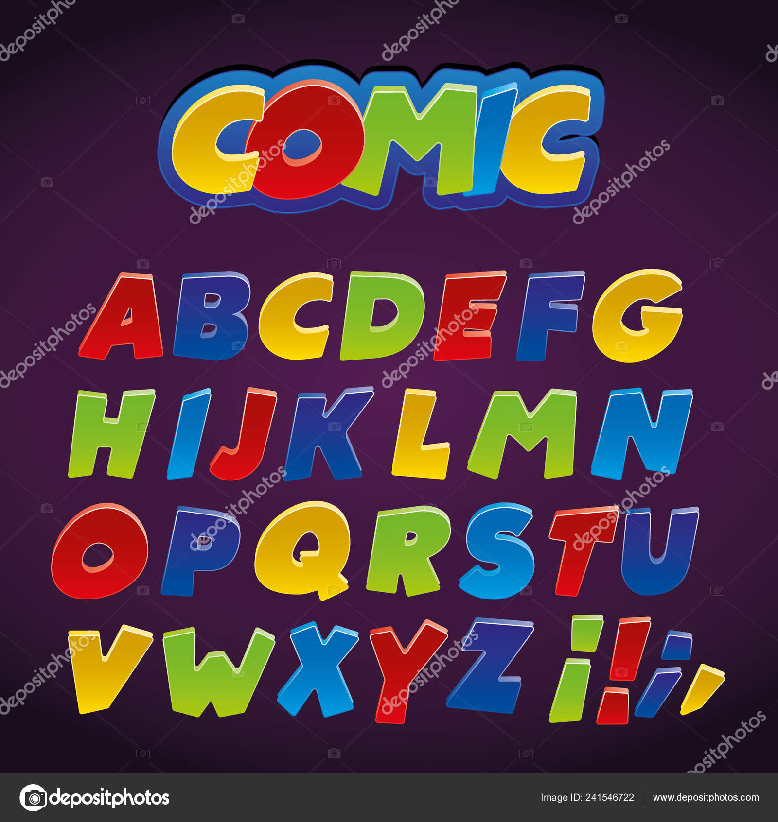 Comic Alphabet Set Letters Funny Colorful Comics Kid Font Stock