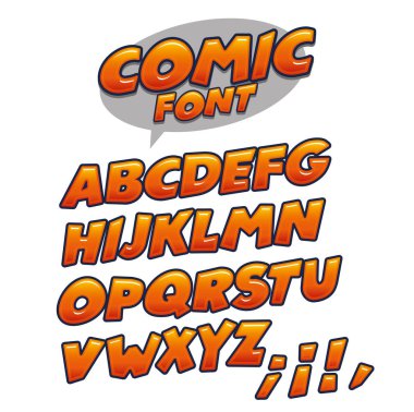 Vektör modern komik yazı tipi ve alfabe, çizgi roman tarzı alfabe koleksiyonu ayarla
