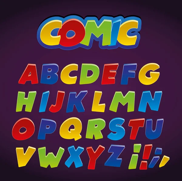 Komische Alfabet Set Brieven Grappige Kleurrijke Comics Kid Lettertype — Stockvector