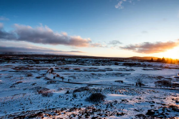 Zonsondergang Icelandeic Toendra Met Sneeuw Ijs — Stockfoto