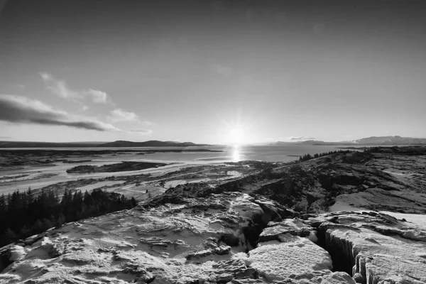 Pôr Sol Islândia Vista Panorâmica — Fotografia de Stock