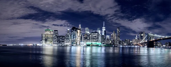 Skyline Manhattan Desde Brooklyn Vista Nocturna — Foto de Stock