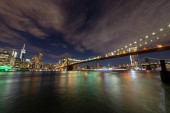 Картина, постер, плакат, фотообои "манхэттен и бруклинский мост ночью .", артикул 232057982