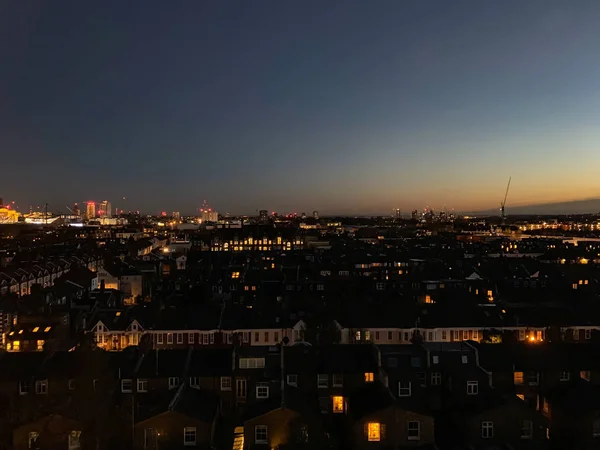 Zuidwest Londen Skyline Bij Zonsondergang Vanuit Lucht Gezien — Stockfoto