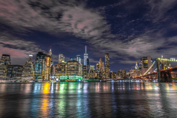 Lower Manhattan by night, NYC.