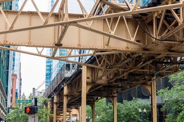 Vista Metro Sobre Ponte Metálica Chicago — Fotografia de Stock