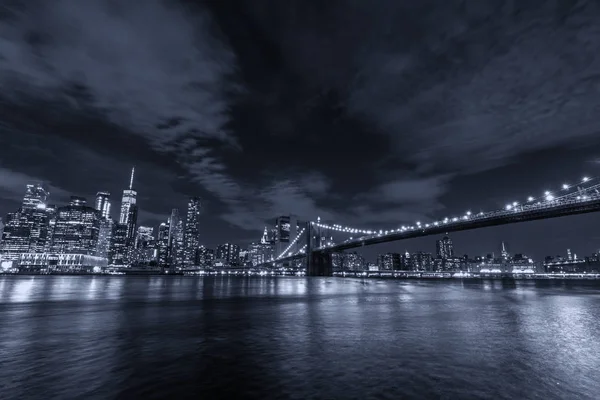 Skyline Manhattan Pont Brooklyn Vue Nuit — Photo