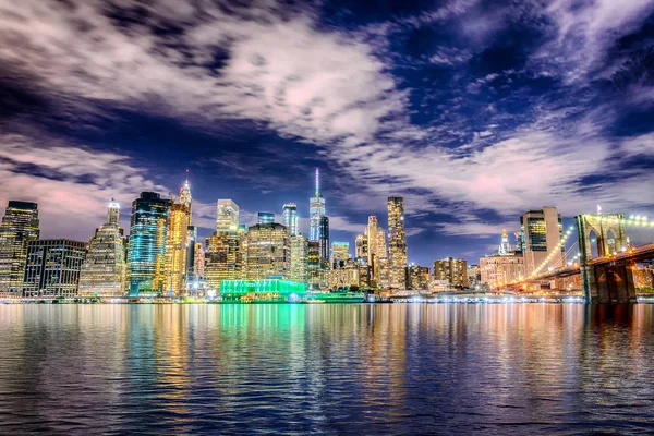 Lower Manhattan Notte Nyc — Foto Stock