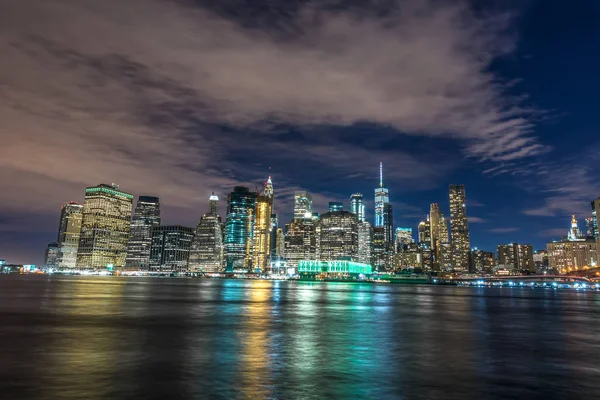 Skyline Manhattan Brooklyn Bridge Widok Nocny — Zdjęcie stockowe
