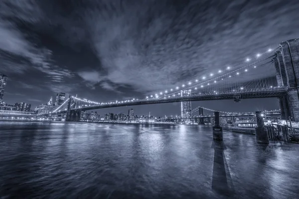 Brooklyn Bridge Éjszakai Nézet Brooklyn Nyc — Stock Fotó
