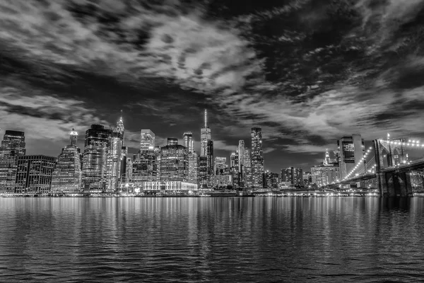 Нижний Манхэттен Ночью Нью Йорк — стоковое фото