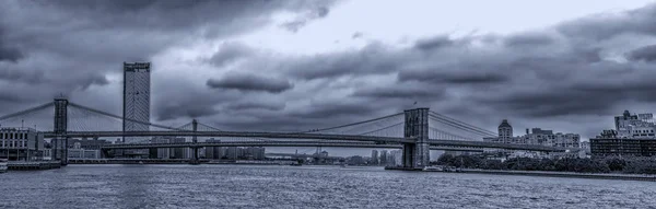 Panoramautsikt Över Brooklyn Bridge Solnedgången Nyc — Stockfoto