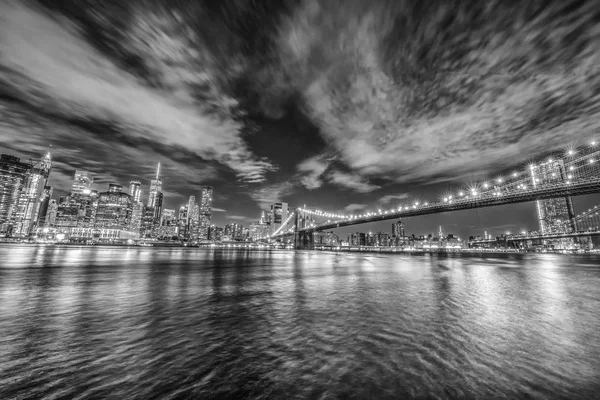 Skyline Manhattan Brooklyn Híd Éjszakai Nézet — Stock Fotó