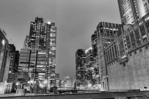 Zwart Wit Chicago Bij Nacht — Stockfoto