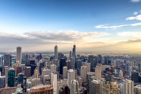 Aerial View of the Chicago skyline.