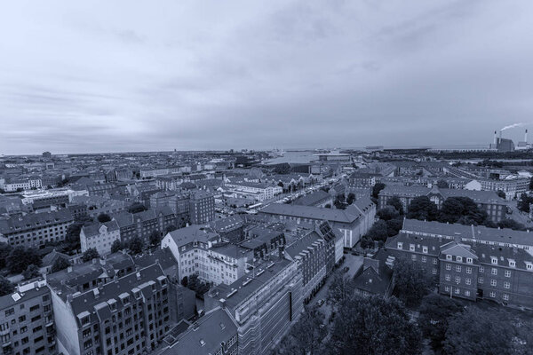 Panoramic view from a plane over Copenhagen.