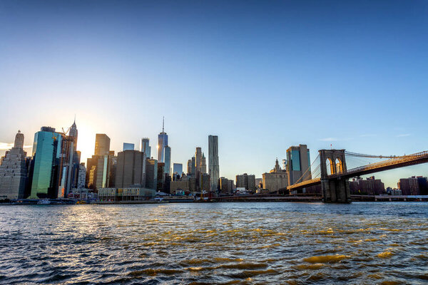 Manhattan Skyline and Brooklyn Bridge.