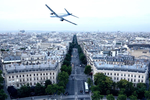 Avion Deasupra Parisului Fundal Călătorie — Fotografie, imagine de stoc
