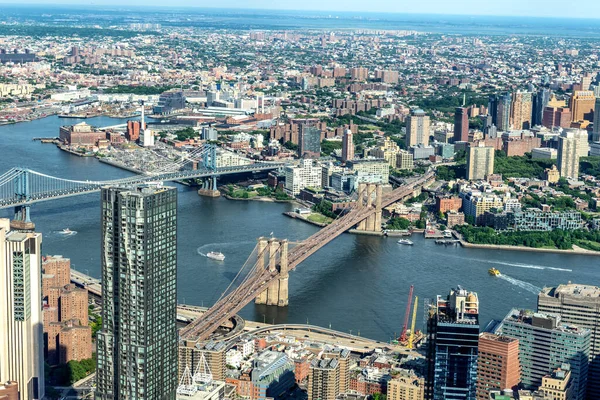 Vista Aerea Manhattan Con Suoi Ponti Brooklyn Bridge Manhattan Bridge — Foto Stock