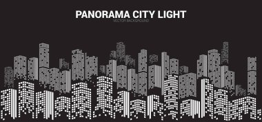 Panorama şehir piksel şekli arka windows ile bina. Arka plan kavramı kentsel gece için.