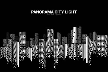 Panorama şehir piksel şekli arka windows ile bina. Arka plan kavramı kentsel gece için.