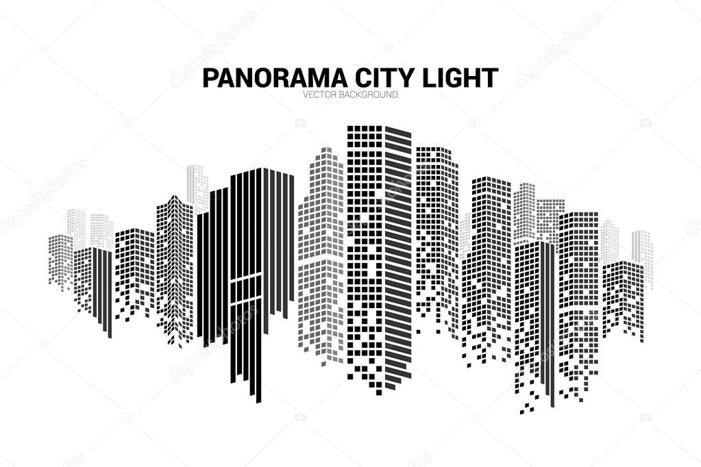 Panorama city Building background with windows pixel shape. Background concept for urban night.