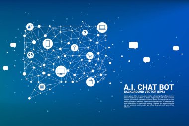 Yapay zeka Chat bot hizmet noktalı çizgi stili arka plan bağlı. çeşitli simge ile konuşma balonu.