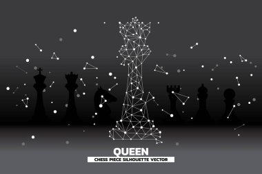 düşük Çokgen nokta siluet vektör ile Kraliçe satranç taşını bağlanır. Planlama ve strateji düşünme için simge