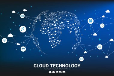 Bulut simgesi çokgen bağlantılı dünya küresi. 