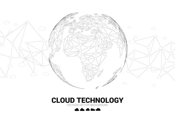 Welt Globus mit Wolkensymbol Polygon Punkt verbundene Linie. — Stockvektor