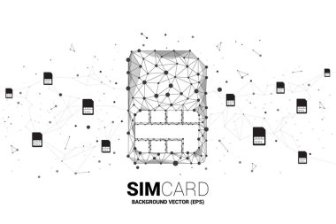 Vektör Polygon nokta ağ ile çizgi şeklinde sim kart simgesi bağlayın. Mobil sim kart teknolojisi ve ağ için konsept.