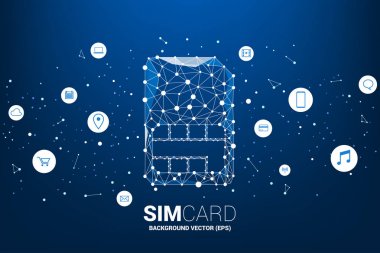 Vektör Polygon nokta fonksiyonel simgesi ile çizgi şeklinde sim kart simgesi bağlayın. Mobil sim kart teknolojisi ve ağ fonksiyonu için kavram.